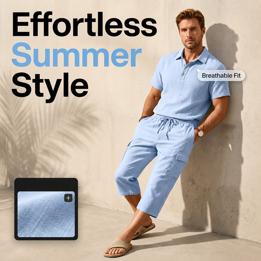 🎁2026 New Arrivals 50% OFF💥Men Summer Linen Set Loose Shirt and Cargo Shorts Two Piece Outfit