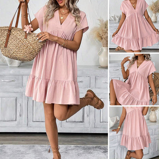 🌸 50% OFF NOW! 🌸Women's V-Neck Loose-Fit Dress with Ruffle Hem 👗 Flattering V-Neck, Playful Ruffles  ✨