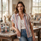 👔 WOMEN‘S STRIPED SHORT SLEEVE BUTTON-DOWN SHIRT — Classic Collared Blouse | Versatile Office-to-Casual Style 🌿
