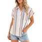 👔 WOMEN‘S STRIPED SHORT SLEEVE BUTTON-DOWN SHIRT — Classic Collared Blouse | Versatile Office-to-Casual Style 🌿