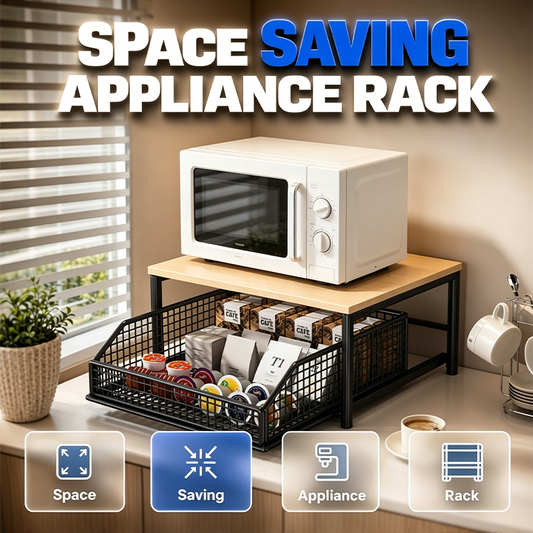 🎉 2026 Sale — Over 38,000 Sold! 🏠 2-Tier Kitchen Microwave Stand with Slide-Out Storage Drawer – Double Space, Less Clutter ✨