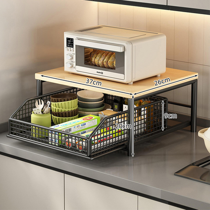 🎉 2026 Sale — Over 38,000 Sold! 🏠 2-Tier Kitchen Microwave Stand with Slide-Out Storage Drawer – Double Space, Less Clutter ✨