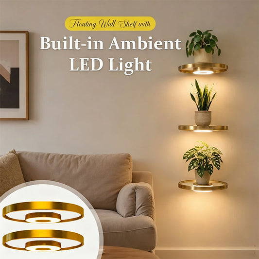 🎉 2026 Sale — Over 27,000 Sold! 🪴 Floating Wall Shelf with Built-in Ambient LED Light – Modern Plant Display 💛