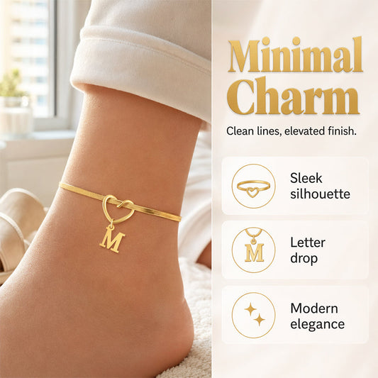 🎉 2026 Sale — Over 25,000 Sold! 💖 Heart Initial Anklet Snake Chain – Personalized Charm ❤️
