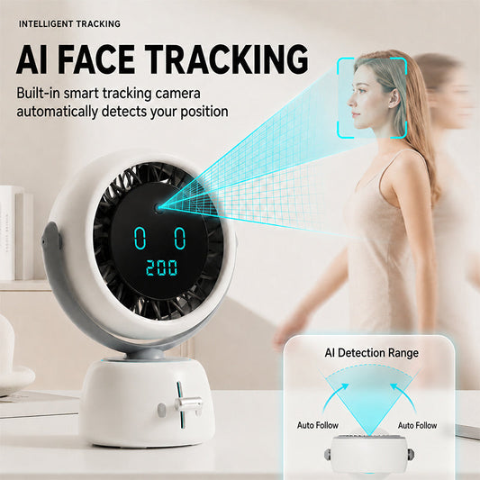 🎉 2026 Sale — Over 43,000 Sold!🌀Smart Face Tracking Desktop Fan – Auto Follow, Stepless Speed 🍃