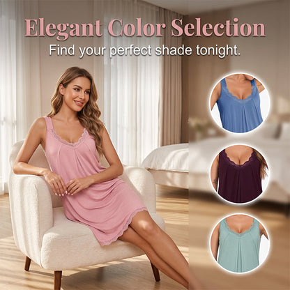 🌙 50% OFF NOW! 👗 Women's Lace V-Neck Modal Nightdress – Soft modal, breathable & elegant lace detail – Perfect for comfortable sleep & lounging ✨
