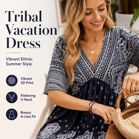 🌿☀️ LIMITED TIME 50% OFF! 🌸Women's Boho Floral V-Neck Dress – Vibrant blooms & breezy sleeves