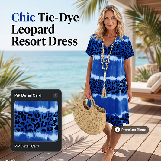Women's Casual Tie Dye Leopard Print V-Neck Dress