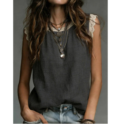 🌸 50% OFF NOW! 🌸Women's Round Neck Sleeveless Lace Top