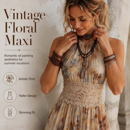 Women Halter Neck Boho Maxi Dress