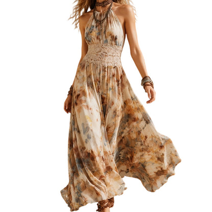Women Halter Neck Boho Maxi Dress
