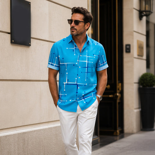 👔 📐Men’s Geometric Print Relaxed‑Fit Button‑Down Shirt – 2026 Sale — Over 36,200 Sold!