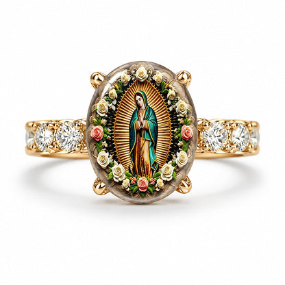 🌸 50% OFF NOW! 🌸Vintage Gold Virgin Mary Oval Crystal Ring