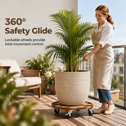 🎉 2026 Sale — Over 17 800 Sold!🪴 Wooden Plant Stand with Wheels Round Mobile Flower Pot Caddy