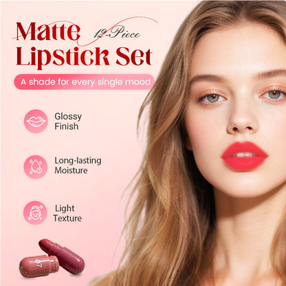 💄 LIMITED‑TIME 50% OFF! ✨ 12 Mini Matte Lipsticks – Multi‑shade, Hydrating, Portable 🎒