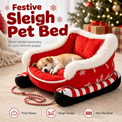 📢📢50% OFF !! ⏰Christmas Sleigh Pet Bed with Removable Cushion