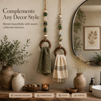 🏠 LIMITED-TIME 50% OFF! 🪵 Decorative Beaded Towel Hanger with Wooden Ring – Rustic, Artisanal, Multi-use ✨