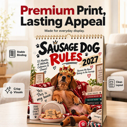 🐶 LIMITED-TIME 50% OFF! ✨ 2027 Playful Dachshund Calendar – Cute Sausage Dog Photos, Wall Hanging 📅
