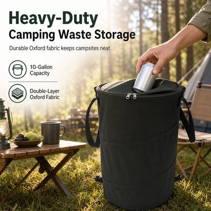 🏕️ LIMITED-TIME 50% OFF! ♻️ Collapsible Camping Trash Can with Lid – 600D Oxford, Large Capacity, Leakproof ✨