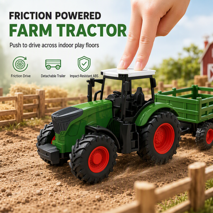 🚜 LIMITED-TIME 50% OFF! 🚛 Large Kids Farm Tractor Toy Set – Friction Powered, Interchange Trailers, Sturdy Build ✨