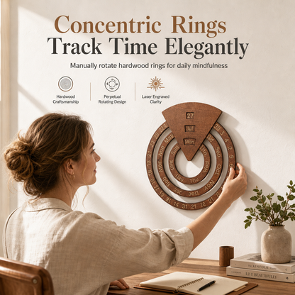🪵 LIMITED-TIME 50% OFF! 🌀 Circular Wooden Rotating Perpetual Calendar – Art Decor, Interactive, Reusable ✨