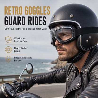 🏍️ LIMITED-TIME 50% OFF! ✨ Retro Motorcycle Goggles – Windproof, Shatterproof Lens, Vintage Style 🕶️
