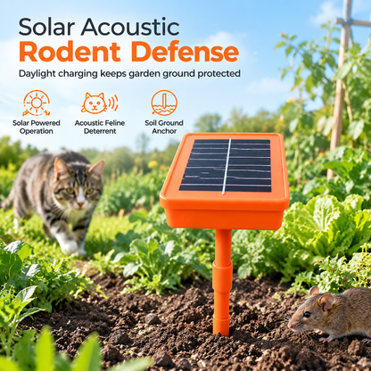 🌞 LIMITED-TIME 50% OFF! 🐱 Solar Rodent Deterrent – Cat Sound, Weatherproof, Ground Stake 🌱