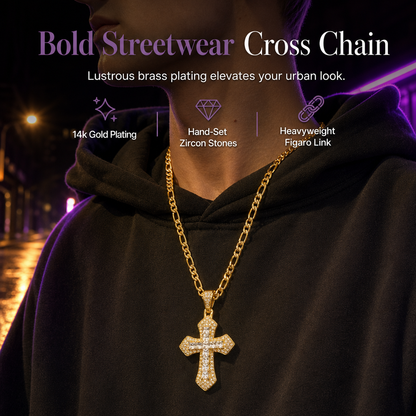 🥷 LIMITED-TIME 50% OFF! ✨ Hip Hop Double-Layer Cross Chain – Baguette Rhinestone, Figaro Links ✨