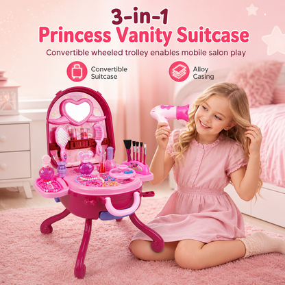 🎀 LIMITED-TIME 50% OFF! ✨ Kids’ Pretend Makeup Vanity Suitcase – Transformable, Rolling, Safe 🩷