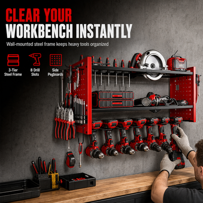 🛠️ LIMITED-TIME 50% OFF! 💪 Wall-Mounted Power Tool Organizer – Steel Build, Drill Charging Station, Dual Pegboards ✨