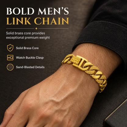 🤵 LIMITED-TIME 50% OFF! 👑 Sand-Gold Curb Link Bracelet – Solid Build, Watch Clasp, Luxury Look ✨