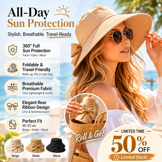 👒 LIMITED-TIME 50% OFF! ✨ Wide Brim Sun Hat with Bow – Full Coverage, Foldable, Breathable 🌞